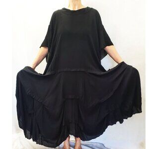 KALIYANA Womens Black Rayon Lagenlook Oversized Dress Tunic 1